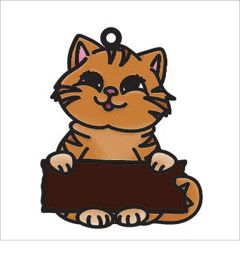 OL3708 - MDF 12.5cm Doodle Hanging  - Cat Sign - Olifantjie - Wooden - MDF - Lasercut - Blank - Craft - Kit - Mixed Media - UK