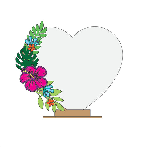 OL5084 - MDF Floral Heart - Freestanding or Hanging/no holes - Acrylic white, or clear or MDF Heart - Tropical - Olifantjie - Wooden - MDF - Lasercut - Blank - Craft - Kit - Mixed Media - UK