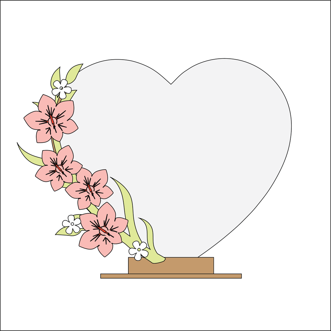 OL4907 - MDF Orchid Heart - Freestanding or Hanging/no holes - Acrylic white, or clear or MDF Heart - Olifantjie - Wooden - MDF - Lasercut - Blank - Craft - Kit - Mixed Media - UK