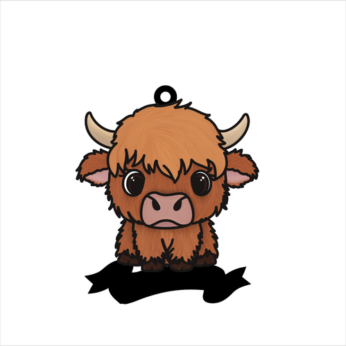 OL5951 - MDF Doodle Animal / Character Optional Hanging & Banner  Bauble - Highland Cow