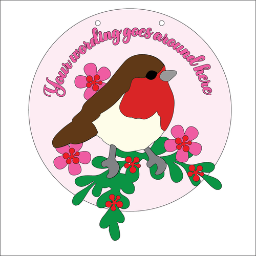 OL5373 - Large Round Personalised Robin Flower Plaque - optional hanging - Olifantjie - Wooden - MDF - Lasercut - Blank - Craft - Kit - Mixed Media - UK