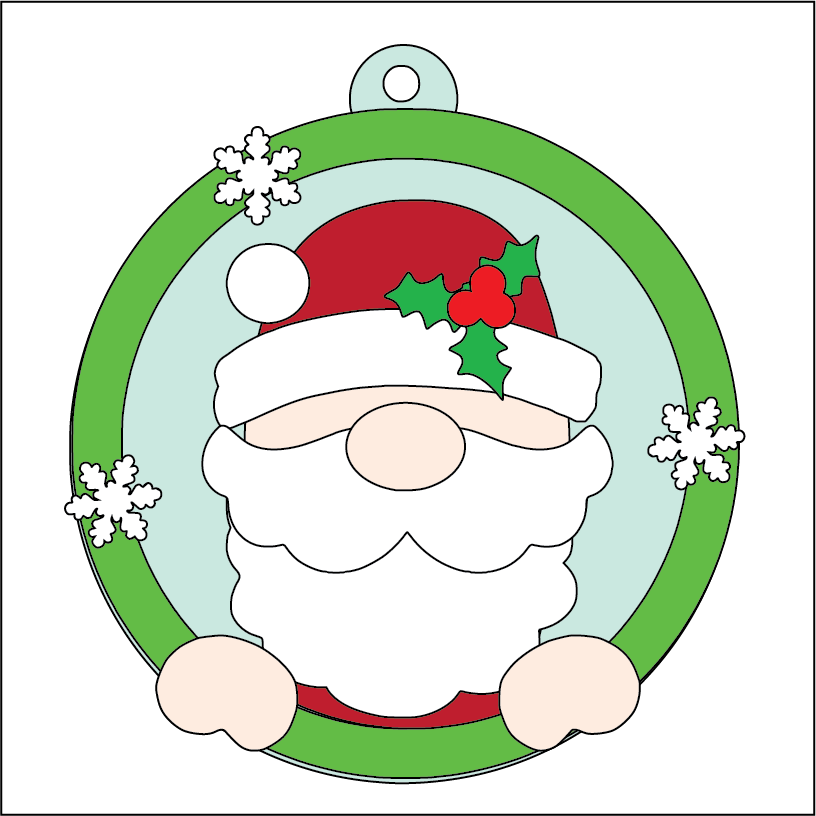 NO454 - MDF 2 Sizes Christmas Round Santa Father Christmas Frame Hanging Bauble - Olifantjie - Wooden - MDF - Lasercut - Blank - Craft - Kit - Mixed Media - UK