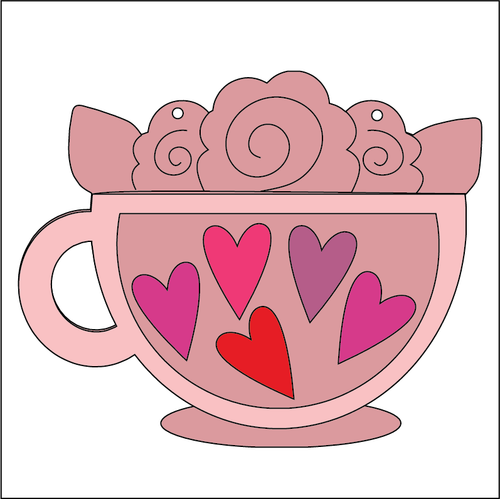 NO667 - MDF Hanging Love Mug 12.5cm - Olifantjie - Wooden - MDF - Lasercut - Blank - Craft - Kit - Mixed Media - UK