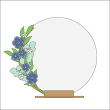 OL4341 - MDF Floral Circle - Freestanding or Hanging/no holes - Acrylic white, or clear or MDF Circle - Forget me not - Olifantjie - Wooden - MDF - Lasercut - Blank - Craft - Kit - Mixed Media - UK