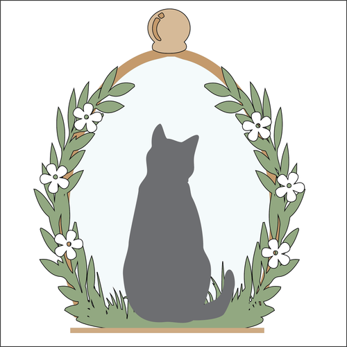 OL4938 - MDF Cloche - Single Cat Flower 2 - Freestanding or Hanging/no holes - Acrylic white, or clear or MDF Cloche - Olifantjie - Wooden - MDF - Lasercut - Blank - Craft - Kit - Mixed Media - UK