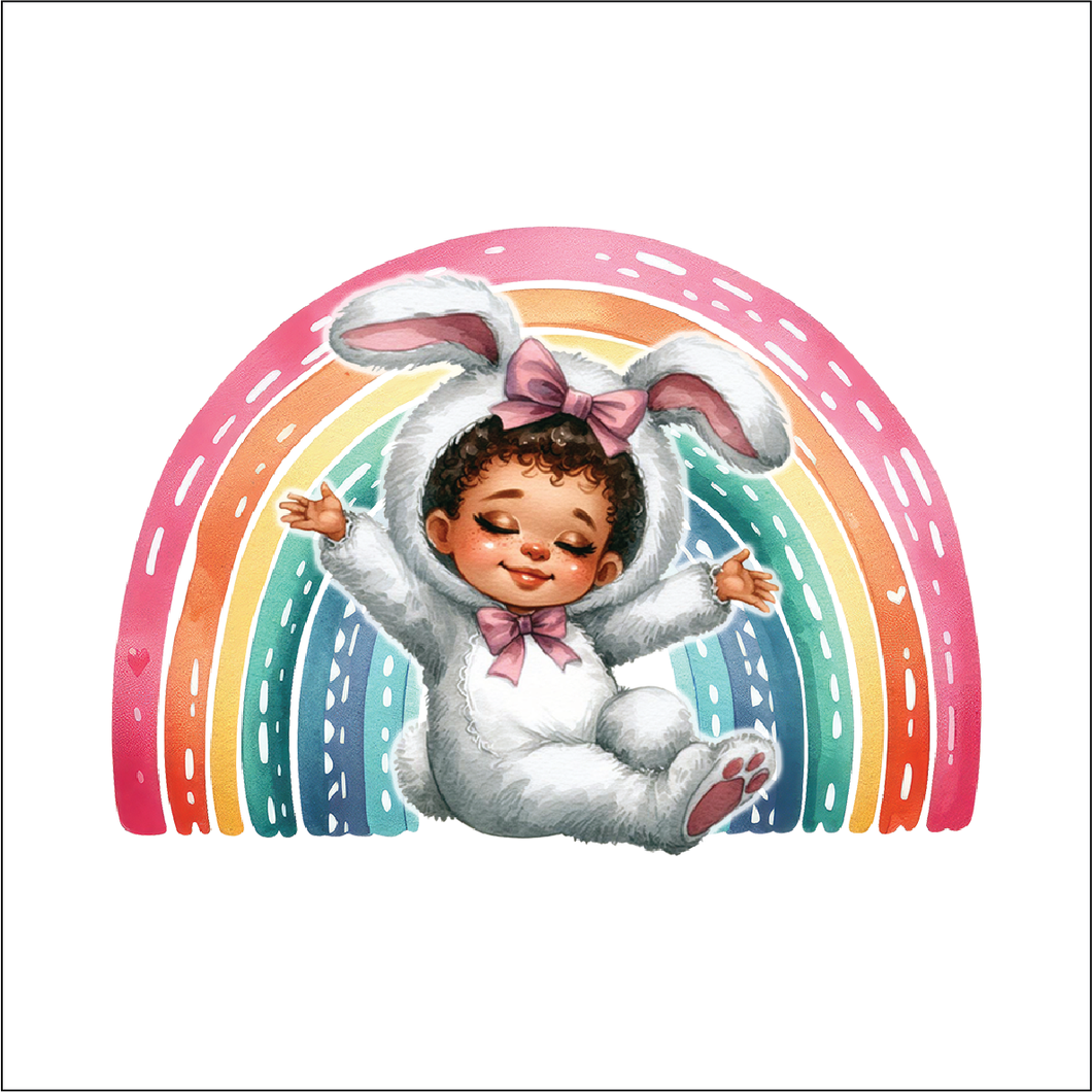 UV078 - UVDTF - Decal only Dress up child bunny 3  rainbow - Olifantjie - Wooden - MDF - Lasercut - Blank - Craft - Kit - Mixed Media - UK