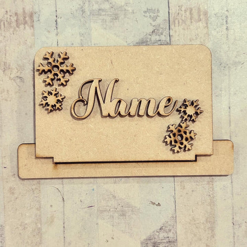 OL5506 - MDF Personalised Freestanding Table Setting Place Name - Snowflakes - Olifantjie - Wooden - MDF - Lasercut - Blank - Craft - Kit - Mixed Media - UK