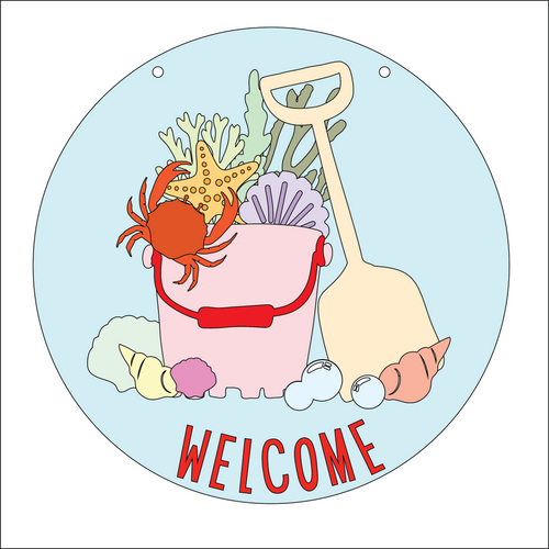 OL5186 - MDF Layered Personalised Seaside Beach Bucket Crab and Shells Scene Plaque - Olifantjie - Wooden - MDF - Lasercut - Blank - Craft - Kit - Mixed Media - UK