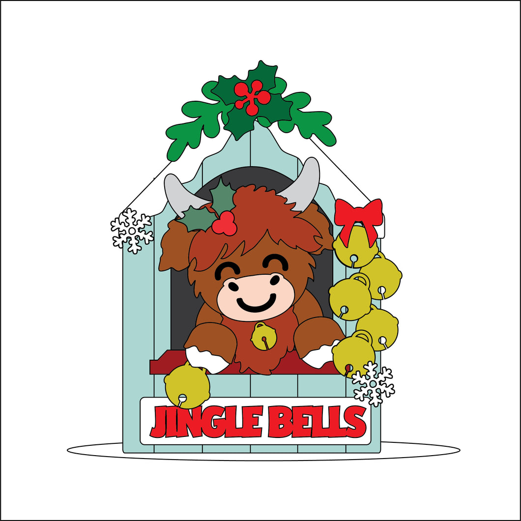 OL5229 - MDF Freestanding Christmas Market Stall - Highland Cow Bells - Olifantjie - Wooden - MDF - Lasercut - Blank - Craft - Kit - Mixed Media - UK