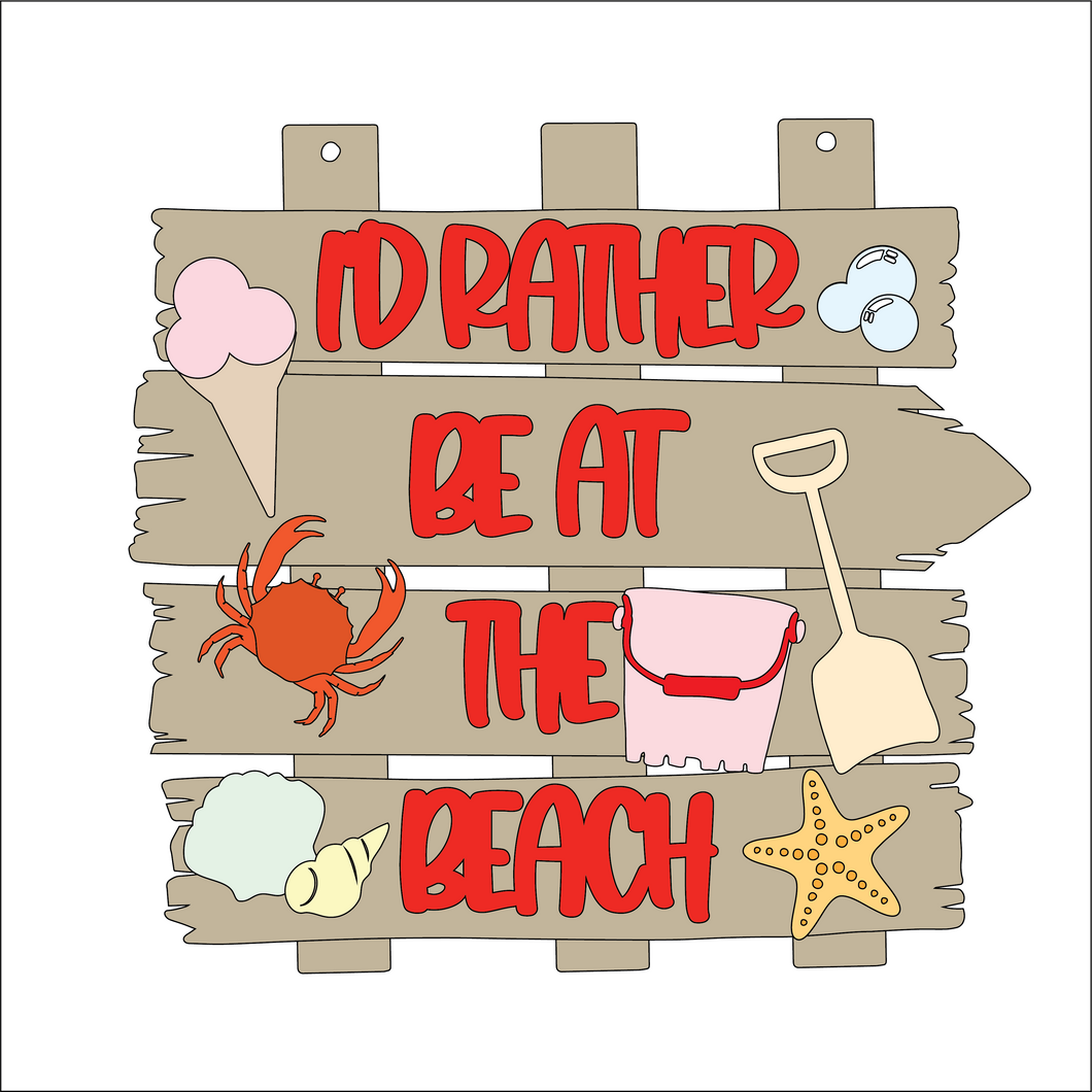 OL5187 - MDF Layered I'd rather be at the seaside plaque - Olifantjie - Wooden - MDF - Lasercut - Blank - Craft - Kit - Mixed Media - UK