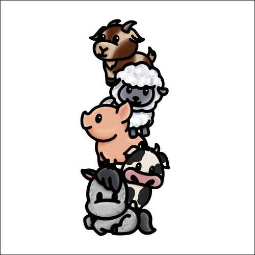 OL4807 - MDF doodle verticle stacked cute animals - Farm - Olifantjie - Wooden - MDF - Lasercut - Blank - Craft - Kit - Mixed Media - UK