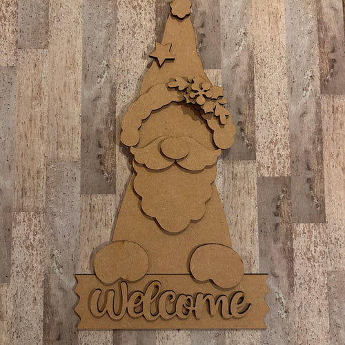 NO863 - MDF 25cm Welcome Santa Christmas hanging decoration - Olifantjie - Wooden - MDF - Lasercut - Blank - Craft - Kit - Mixed Media - UK