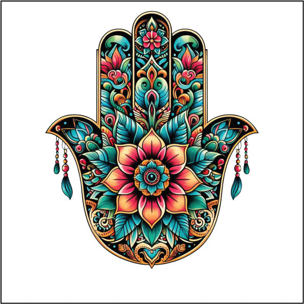 UV438 - UVDTF - Hamsa Hand 2 - Olifantjie - Wooden - MDF - Lasercut - Blank - Craft - Kit - Mixed Media - UK