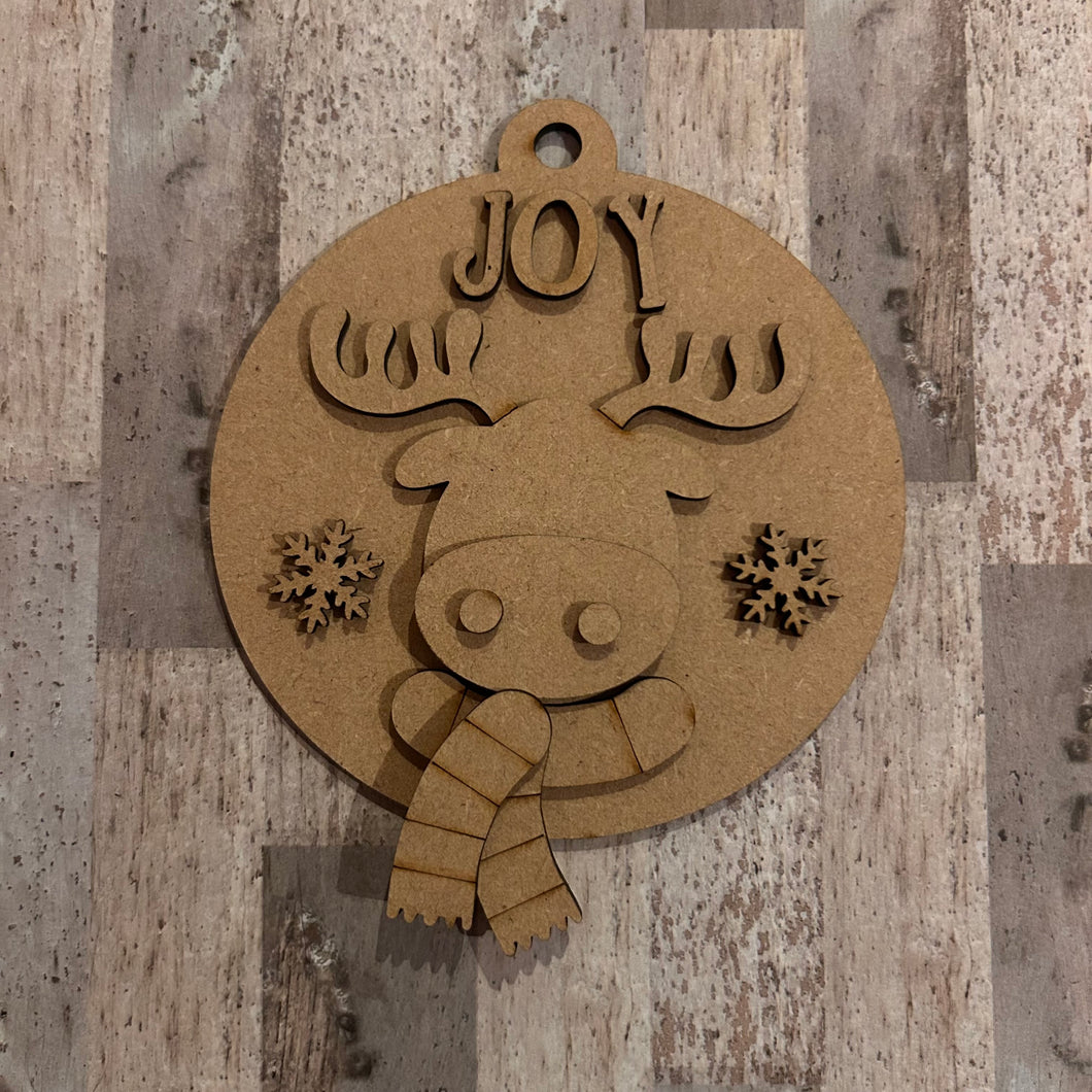 NO850 - MDF Moose Round hanging Christmas decoration - 2 sizes - Olifantjie - Wooden - MDF - Lasercut - Blank - Craft - Kit - Mixed Media - UK