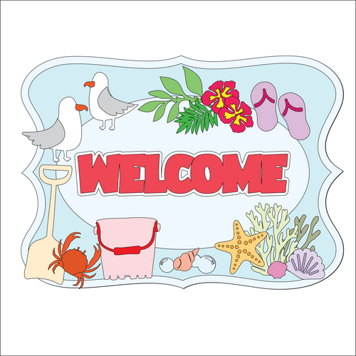 OL5188 - MDF Large Seaside Beach Holiday Themed Layered Personalised Plaque optional hanging - Olifantjie - Wooden - MDF - Lasercut - Blank - Craft - Kit - Mixed Media - UK