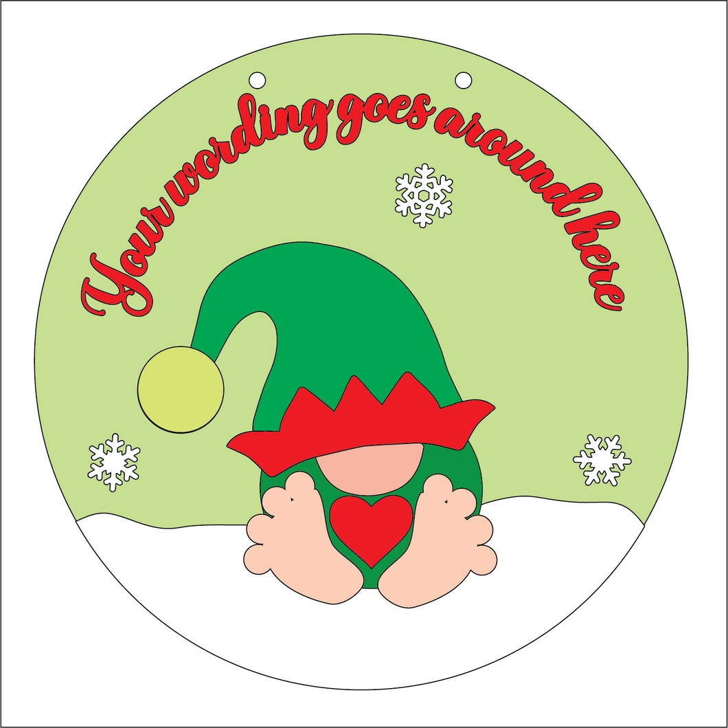 OL5299 - Large Round Personalised Christmas Plaque - Optional Hanging - Baby Elf Gnome Gonk - Olifantjie - Wooden - MDF - Lasercut - Blank - Craft - Kit - Mixed Media - UK