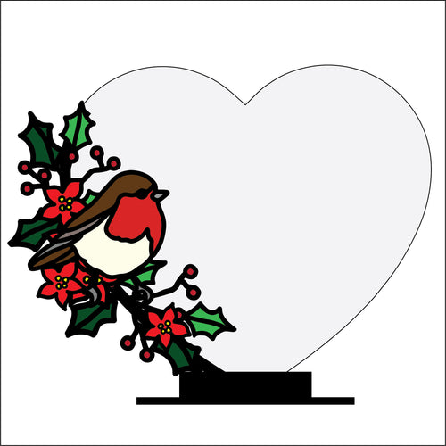 OL4368 - MDF Floral Heart - Freestanding or Hanging/no holes - Acrylic white, or clear or MDF Heart - Robin Christmas Doodle - Olifantjie - Wooden - MDF - Lasercut - Blank - Craft - Kit - Mixed Media - UK