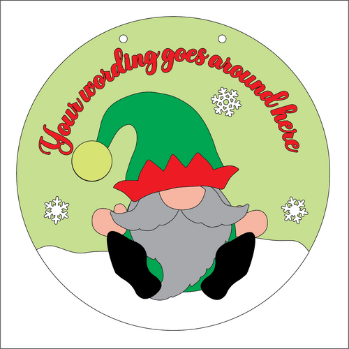 OL5301 - Large Round Personalised Christmas Plaque - Optional Hanging - Male Elf Gnome Gonk - Olifantjie - Wooden - MDF - Lasercut - Blank - Craft - Kit - Mixed Media - UK