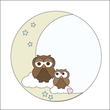 OL4360 - MDF Moon Circle - Freestanding or Hanging/no holes - Acrylic white, or clear or MDF Circle - pair of Owls - Olifantjie - Wooden - MDF - Lasercut - Blank - Craft - Kit - Mixed Media - UK