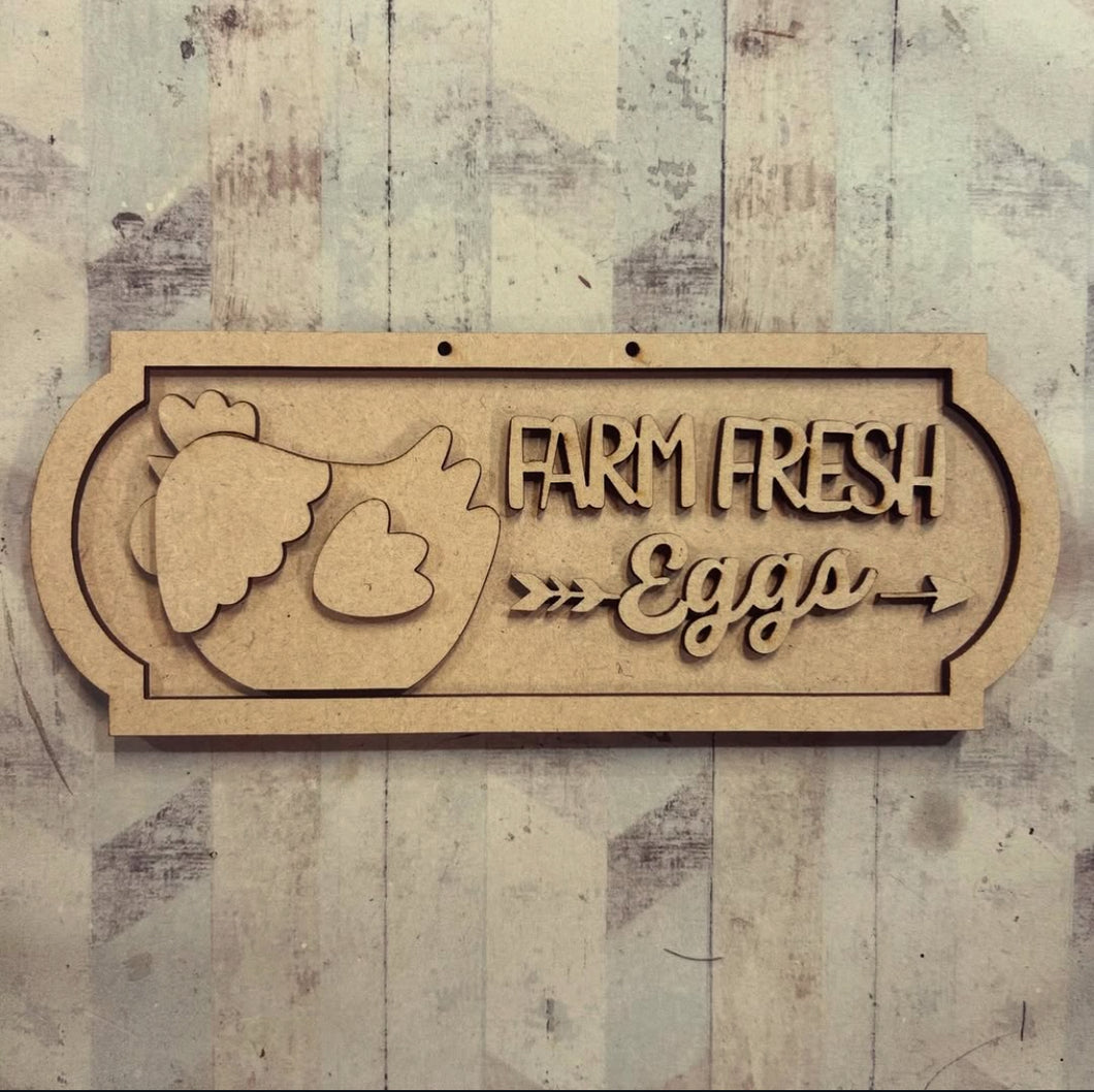 NO540 - MDF 2 Sizes Farm Fresh eggs Farm Plaque - Optional hanging - Olifantjie - Wooden - MDF - Lasercut - Blank - Craft - Kit - Mixed Media - UK