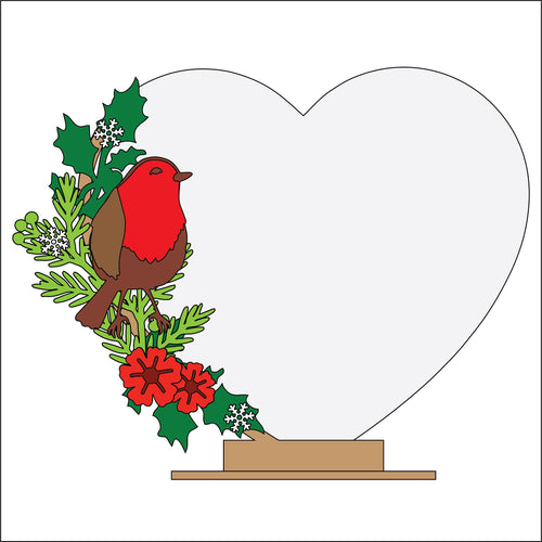 OL4369 - MDF Floral Heart - Freestanding or Hanging/no holes - Acrylic white, or clear or MDF Heart - Robin Layered - Olifantjie - Wooden - MDF - Lasercut - Blank - Craft - Kit - Mixed Media - UK