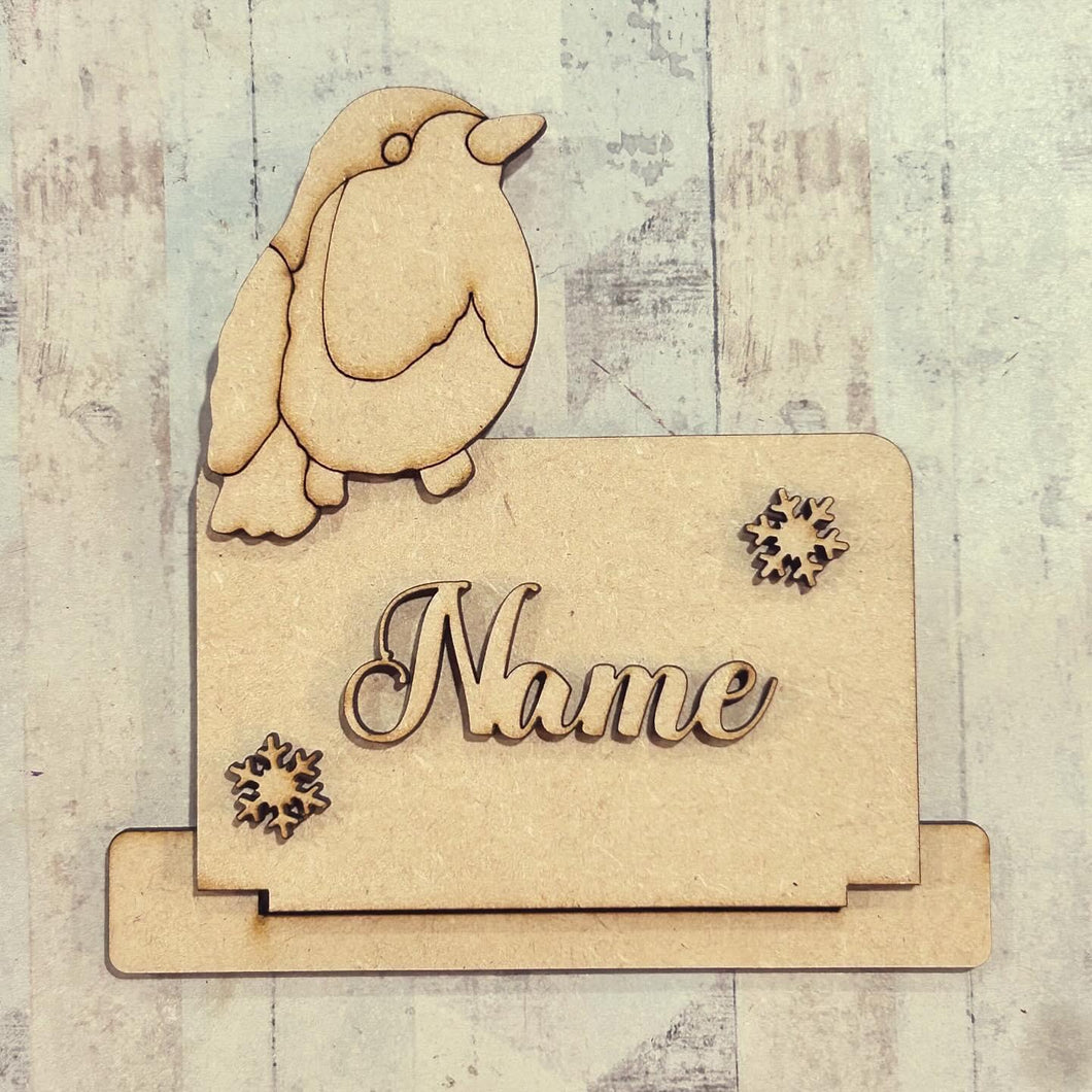 OL5515 - MDF Personalised Freestanding Table Setting Place Name - Christmas Robin - Olifantjie - Wooden - MDF - Lasercut - Blank - Craft - Kit - Mixed Media - UK