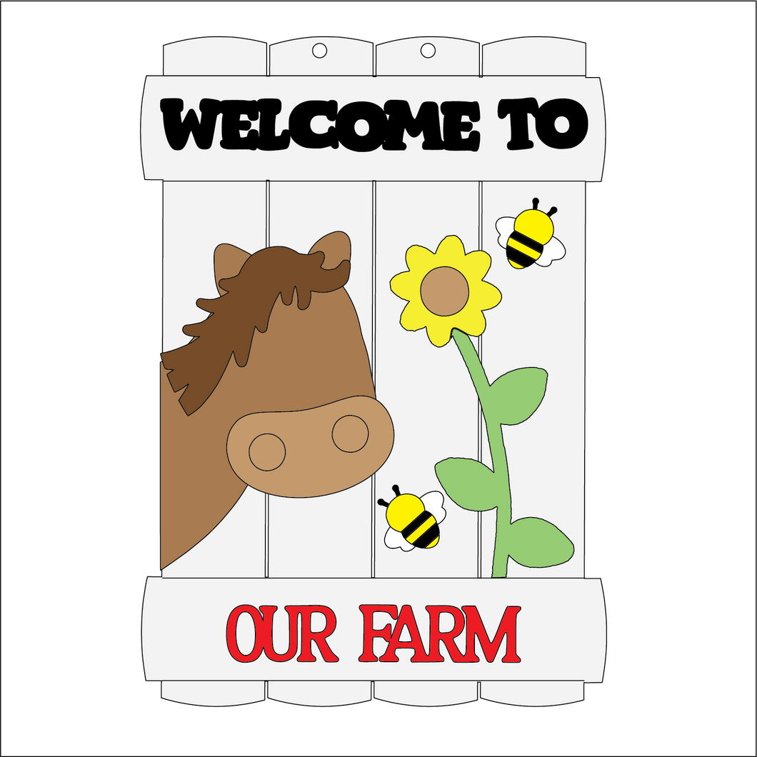 NO736 - MDF Large Simplify Primitive Welcome to the Farm Hanging Plaque - Olifantjie - Wooden - MDF - Lasercut - Blank - Craft - Kit - Mixed Media - UK