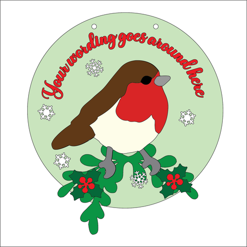 OL5374 - Large Round Personalised Robin Christmas Flower Plaque - optional hanging - Olifantjie - Wooden - MDF - Lasercut - Blank - Craft - Kit - Mixed Media - UK