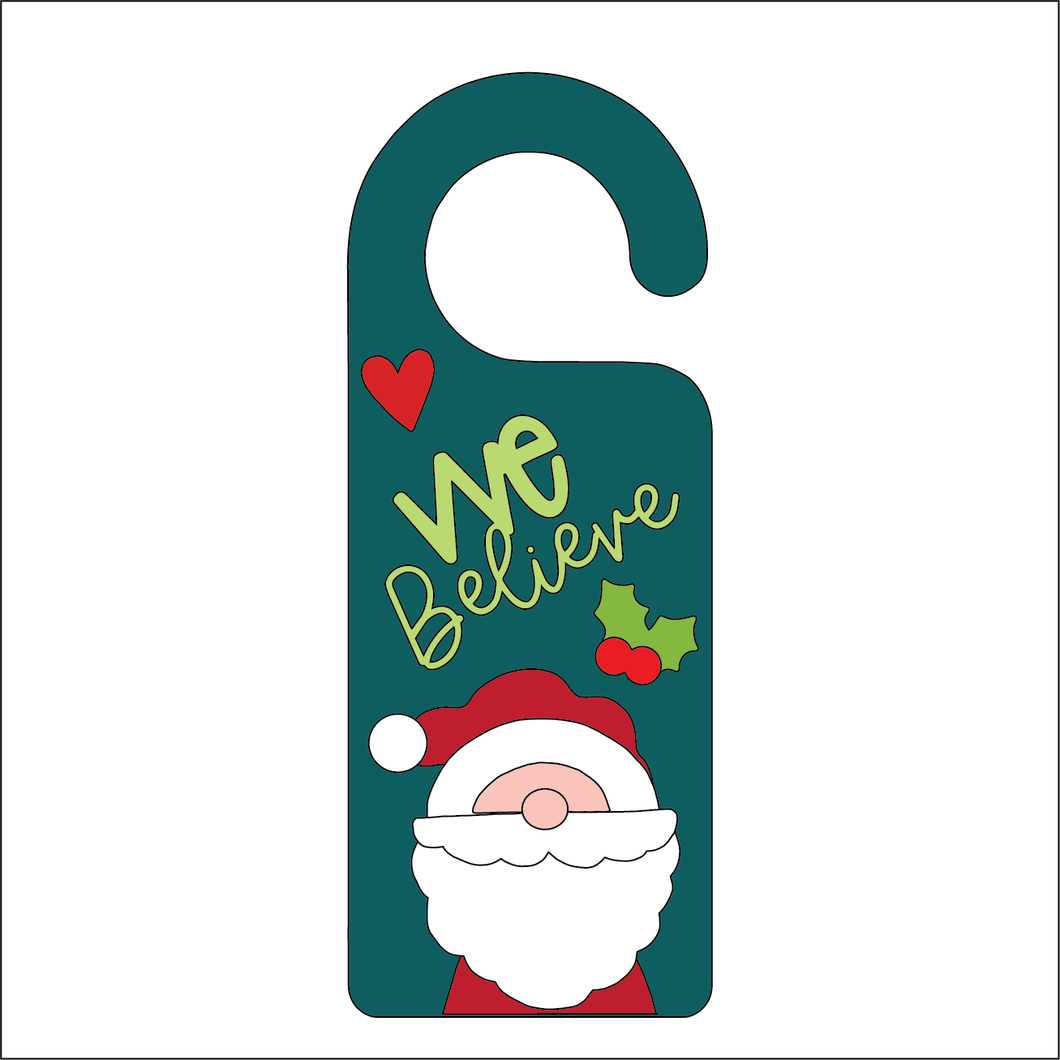 NO465 - Door Hanger - Santa We Believe - Olifantjie - Wooden - MDF - Lasercut - Blank - Craft - Kit - Mixed Media - UK