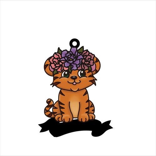 OL5939 - MDF Doodle Floral Animal / Character Optional Hanging & Banner  Bauble - Tiger