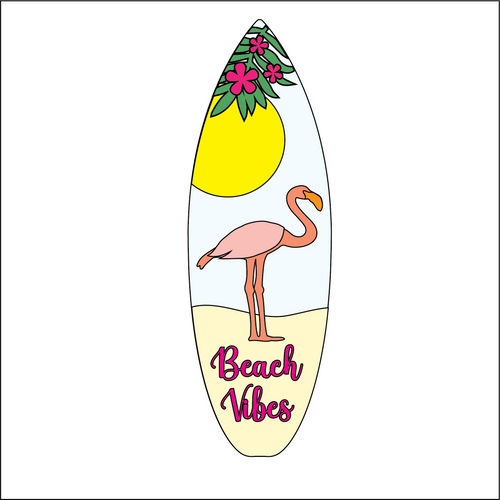 OL5146 - MDF  Vertical Themed Surfboard - Palm Tree Beach Vibes - Olifantjie - Wooden - MDF - Lasercut - Blank - Craft - Kit - Mixed Media - UK