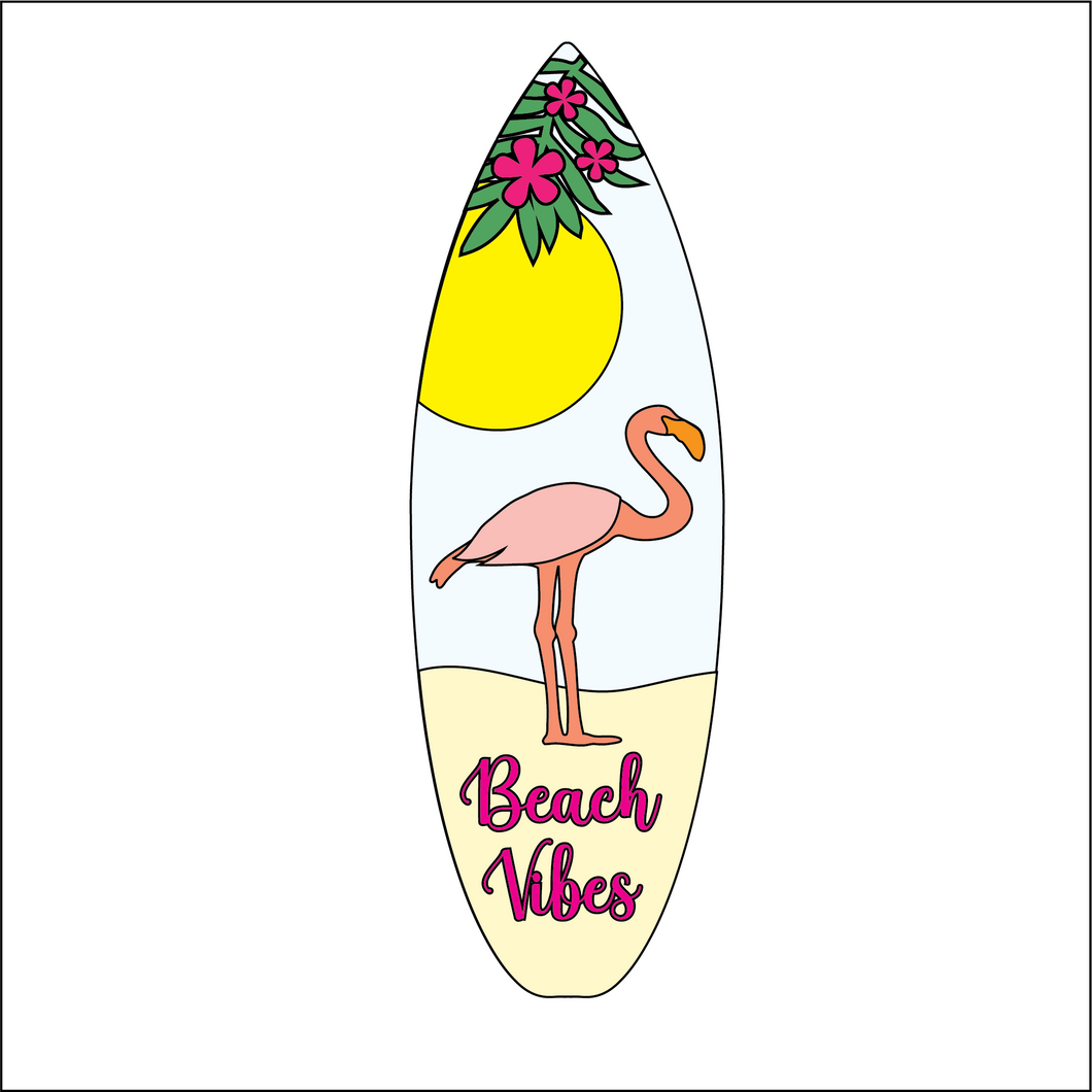 OL5146 - MDF  Vertical Themed Surfboard - Palm Tree Beach Vibes - Olifantjie - Wooden - MDF - Lasercut - Blank - Craft - Kit - Mixed Media - UK