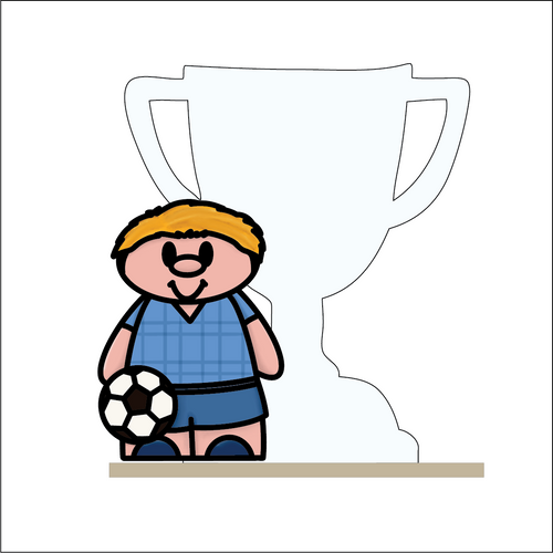 OL5018 - MDF Freestanding Doodle Footballer Character with Trophy - Trophy MDF, White or Clear Acrylic - Olifantjie - Wooden - MDF - Lasercut - Blank - Craft - Kit - Mixed Media - UK
