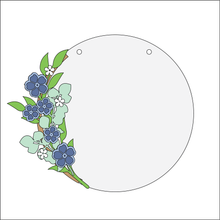 OL4341 - MDF Floral Circle - Freestanding or Hanging/no holes - Acrylic white, or clear or MDF Circle - Forget me not - Olifantjie - Wooden - MDF - Lasercut - Blank - Craft - Kit - Mixed Media - UK