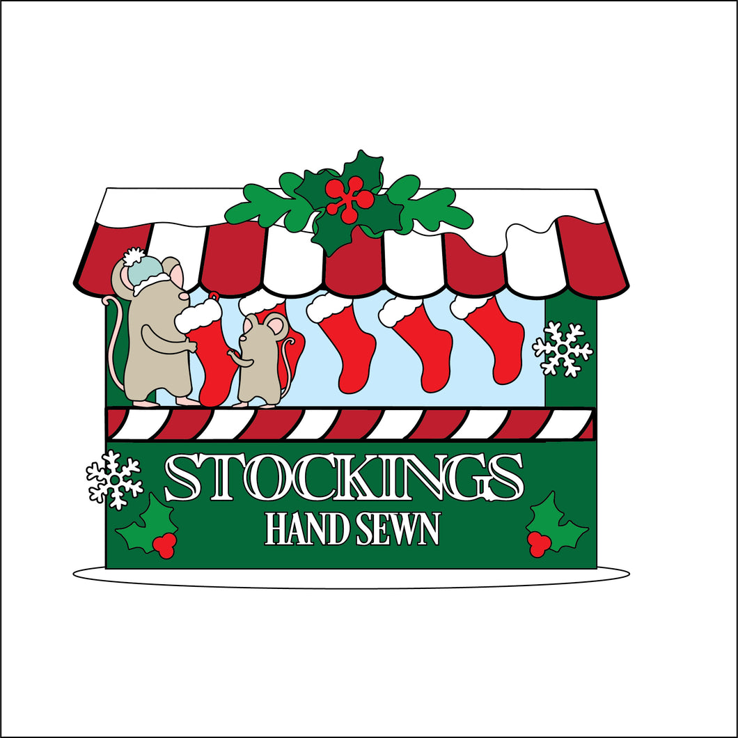 OL5228 - MDF Freestanding Christmas Market Stall - Mice Stockings - Olifantjie - Wooden - MDF - Lasercut - Blank - Craft - Kit - Mixed Media - UK