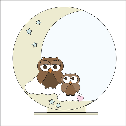 OL4360 - MDF Moon Circle - Freestanding or Hanging/no holes - Acrylic white, or clear or MDF Circle - pair of Owls - Olifantjie - Wooden - MDF - Lasercut - Blank - Craft - Kit - Mixed Media - UK