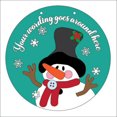 OL5304 - Large Round Personalised Christmas Plaque - Optional Hanging - Frosty Snowman - Olifantjie - Wooden - MDF - Lasercut - Blank - Craft - Kit - Mixed Media - UK