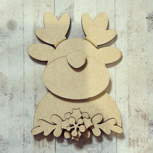 NO040 - MDF 2 Sizes Christmas Reindeer Head Hanging Bauble - Olifantjie - Wooden - MDF - Lasercut - Blank - Craft - Kit - Mixed Media - UK