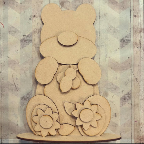 NO561 - MDF Large Freestanding Honey Bear Scene - Olifantjie - Wooden - MDF - Lasercut - Blank - Craft - Kit - Mixed Media - UK