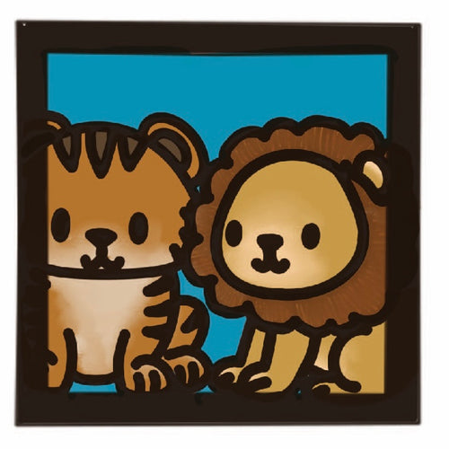 OL4503 - MDF Ladder Insert Tile - Doodle Cute Lion And Tiger - Olifantjie - Wooden - MDF - Lasercut - Blank - Craft - Kit - Mixed Media - UK