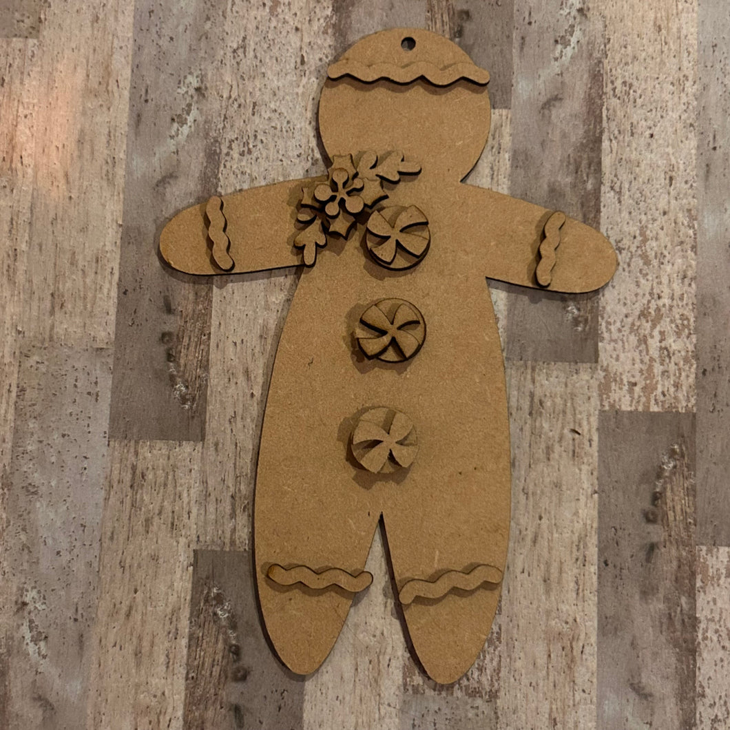 NO860B - MDF Gingerbread Style B Christmas hanging decoration - 2 sizes - Olifantjie - Wooden - MDF - Lasercut - Blank - Craft - Kit - Mixed Media - UK