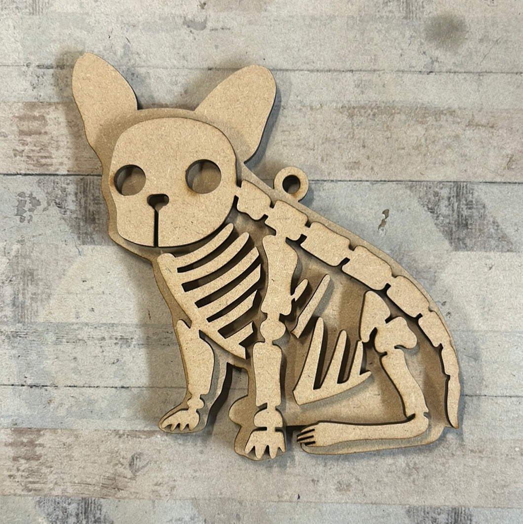 OL4944 - MDF Skeleton Bones Halloween Hanging Bauble - French Bulldog - Olifantjie - Wooden - MDF - Lasercut - Blank - Craft - Kit - Mixed Media - UK
