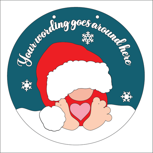 OL5307 - Large Round Personalised Christmas Plaque - Optional Hanging - Santa Gonk Gnome Baby - Olifantjie - Wooden - MDF - Lasercut - Blank - Craft - Kit - Mixed Media - UK