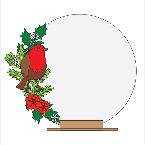 OL4366 - MDF Floral Circle - Freestanding or Hanging/no holes - Acrylic white, or clear or MDF Circle - Christmas Robin Doodle - Olifantjie - Wooden - MDF - Lasercut - Blank - Craft - Kit - Mixed Media - UK