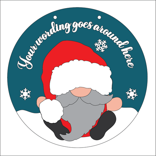 OL5309 - Large Round Personalised Christmas Plaque - Optional Hanging - Santa Gonk Gnome Male - Olifantjie - Wooden - MDF - Lasercut - Blank - Craft - Kit - Mixed Media - UK