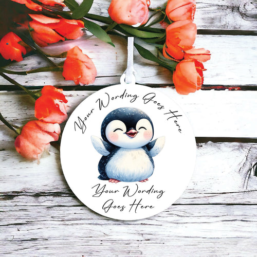 UV862 - Acrylic and UVDTF Personalised Round Hanging  - Penguin 7 - Olifantjie - Wooden - MDF - Lasercut - Blank - Craft - Kit - Mixed Media - UK