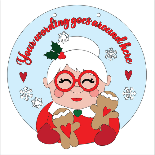 OL5312 - Large Round Personalised Christmas Plaque - Optional Hanging - Mrs Claus Gingerbread - Olifantjie - Wooden - MDF - Lasercut - Blank - Craft - Kit - Mixed Media - UK