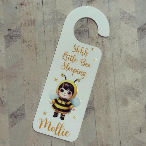 UV226 -  UVDTF Door Hanger Personalised decal with optional Acrylic Door Hanger - Shhh Little Bee Sleeping - Olifantjie - Wooden - MDF - Lasercut - Blank - Craft - Kit - Mixed Media - UK