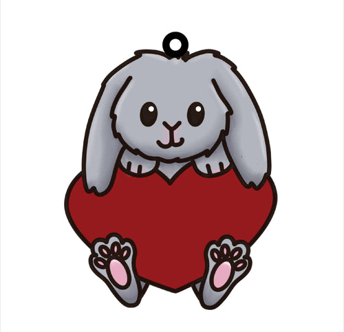 OL4248 - MDF Doodle Bunny Heart  Hanging - With or without Banner - Olifantjie - Wooden - MDF - Lasercut - Blank - Craft - Kit - Mixed Media - UK