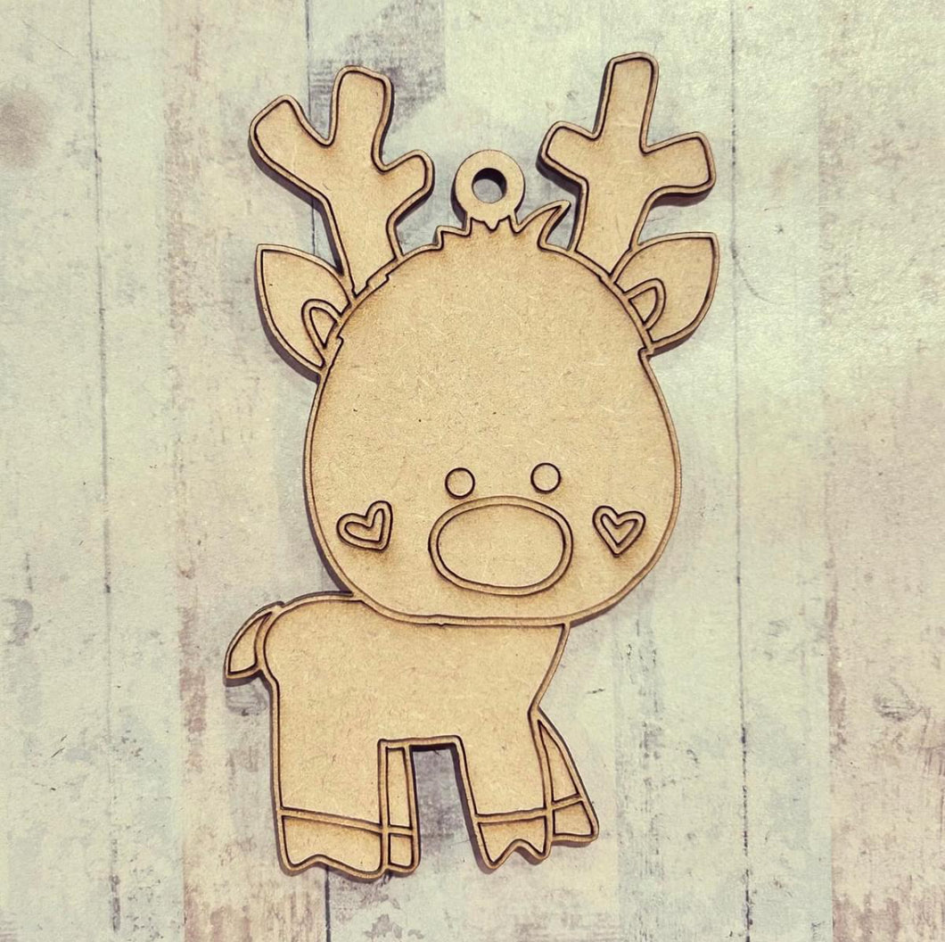 NO421 - MDF 2 Sizes  Christmas Engraved Hanging Bauble - Reindeer - Olifantjie - Wooden - MDF - Lasercut - Blank - Craft - Kit - Mixed Media - UK